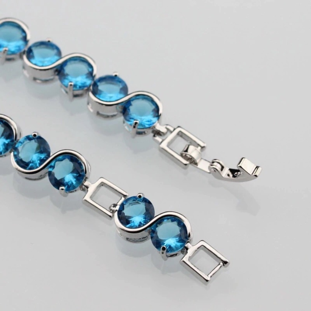 Sterling Silver Natural Blue AAA Crystal Bracelet